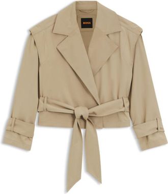BOSS Cropped trench jacket with belt