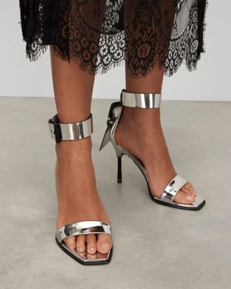 AllSaints Womens Thermoplastic Polyurethane Noir Metallic Leather High Heel Sandals, Size: UK 8/US 11/EU 41