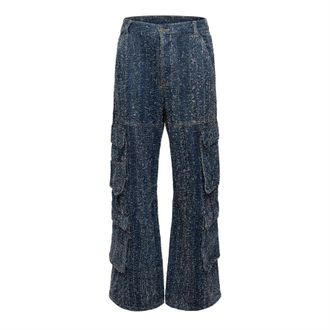 Diesel Mens D Sire Cargo Wide Leg Jeans in Blue Denim - Size 27W/32L
