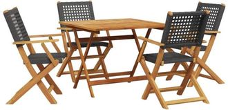 vidaXL 5 Piece Garden Dining Set Black Poly Rattan and Solid Wood vidaXL