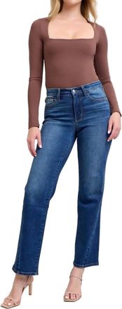 Judy Blue Mid Rise Side Seam Detail Straight Jean In Dark Blue
