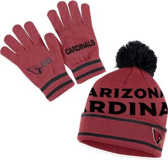 WEAR by Erin Andrews Womens WEAR by Erin Andrews Cardinal Arizona Cardinals Double Jacquard Cuffed Knit Hat with Pom and Gloves Set at Nordstrom