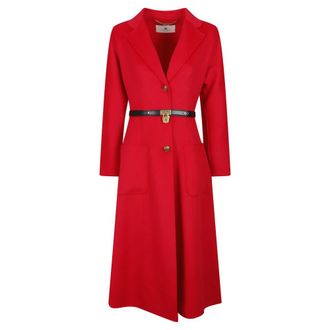 Elisabetta Franchi Double Cloth Mantel met ceintuur - Dames - Mantels - Rood - Maat: S Wol