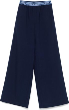Marni logo-band wool trousers - women - Virgin Wool/Cotton/Viscose - 38 - Blue