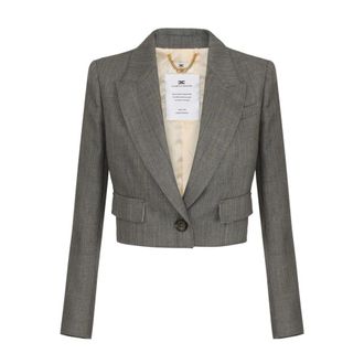 Elisabetta Franchi Wollen cropped jasje - Dames - Jassen - Grijs - Maat: S Wol