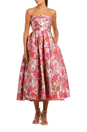 Mac Duggal Floral Brocade A Line Midi Dress in Pink Multi at Nordstrom, Size 14