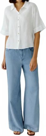 Oui Wide Leg Jeans In Mid Blue Washed