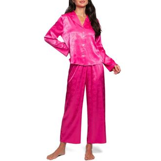 In Bloom by Jonquil Sasha Heart Print Satin Pajamas in Hot Pink at Nordstrom, Size X-Large