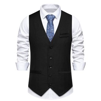 Generic Mens Slim Fit Formal Waistcoat Vest - Stylish Checkered Suit Vest with Buttons, V-Neck Design, and Pocket Detail for Weddings and Business Wear - Clas