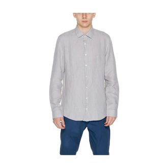 Calvin Klein Overhemden, Heren, Grijs, 4Xl, Linnen, Beige Linnen Overhemd Solide Stijl