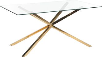 Beliani Mesa De Comedor Rectangular 160 X 90 Cm Tablero De Vidrio Templado Transparente Patas Doradas Cora