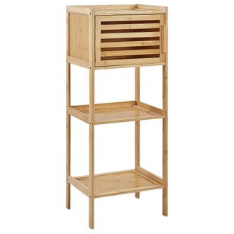 Beliani Estanter&iacute;a De Ba&ntilde;o Baja Minimalista Con Puerta De Bamb&uacute; Madera Clara Beckley