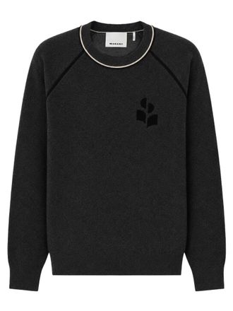 Isabel Marant Crew Neck Grey Knitwear Sweater With Textured Emblem