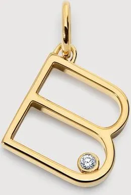 Monica Vinader Gold Solitaire Diamond Initial B Pendant Lab Grown Diamond