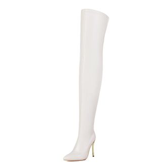 Generic White,3.5 UK,Fashion Side Zipper Over The Knee Thigh High Boots for Womens Pointed Toe Stiletto Heels Tall Boot Fall Winter Comfy Dress Shoes
