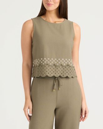 Ellen Tracy Womens Sleeveless Top with Eyelet Detailing