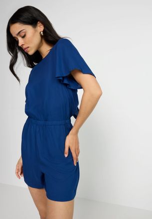 Lascana Kurzoverall LSCN BY LASCANA, Damen, Gr. 34, N-Gr, blau, Web, Obermaterial: 100% Viskose, unifarben, figurumspielend kurz, Rundhals, Overalls Kurzovera