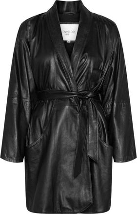 Envelope 1976 Oversized Leren Jas met Saddle Mouwen - Dames - Jas met riem - Zwart - L - Leer - Jassen