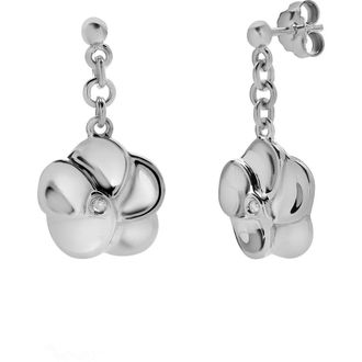 LuvMyJewelry Florelle Sterling Silver 0.02 Ct Diamond Floral Drop Earrings in 925 Sterling Silver at Nordstrom