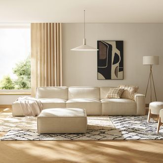 Castlery White Extended Left Side Chaise with Ottoman by Jonathan, Castlery, White