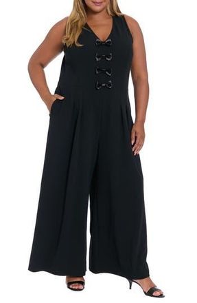 London Times Bow Front Sleeveless Jumpsuit in Black/Black at Nordstrom Rack, Size 20W