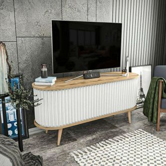 Dmora Dmora - Mueble De Televisi&oacute;n Desteve, Aparador De Sal&oacute;n, Mueble Bajo Para Tv, Base De Pared Equipada, 140x43h64 Cm, Roble Y Blanco