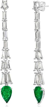 Suzy Levian Gala Cubic Zirconia Linear Drop Earrings in Green at Nordstrom Rack