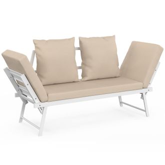 IDMarket Divano Da Giardino, Panca Trasformabile Nola 2/3 Posti Con Braccioli Reclinabili In Metallo Bianco E Cuscini Beige
