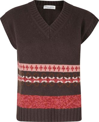 Roberto Collina Dark Brown Moulin&eacute; Stripe Virgin Wool-Blend Vest