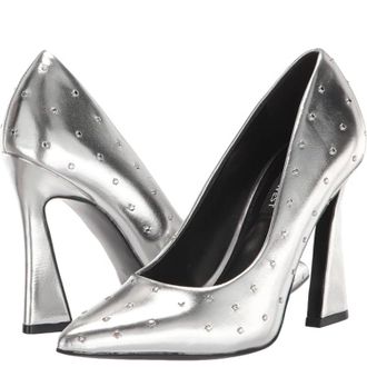 Nine West Tenry Pumps Womens Silver Pointed Toe Block Heel HTAT1260
