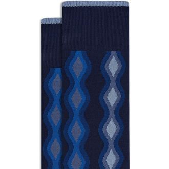 Bugatchi Argyle Mercerized Cotton Blend Dress Socks in Navy at Nordstrom