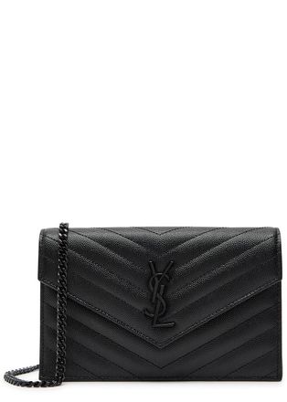Saint Laurent Quilted Pebbled Leather Wallet-on-chain - Black - One Size