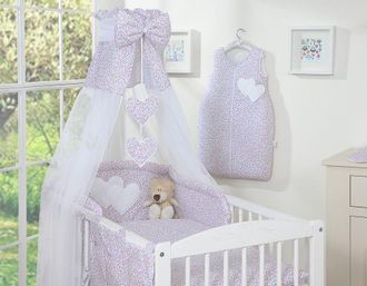 OEM Juego De Cama De 5 Piezas De 120x90 Cm Con Dosel - Corazones Colgantes, Prado Rosa