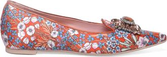 Ras Orange Pointed Toe Jeweled Satin Flats