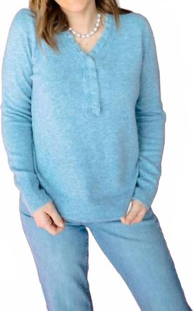 Staccato Penn Ruffled Neck Henley Sweater In Blue