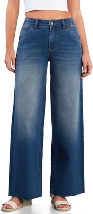 HINT OF BLU Raw Hem Wide Leg Carpenter Jeans in Atlas Blue at Nordstrom, Size 27