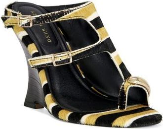 Azalea Wang Giannis Genuine Calf Hair Wedge Sandal in Mustard at Nordstrom, Size 7.5