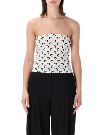 Marine Serre White Printed Strapless Top
