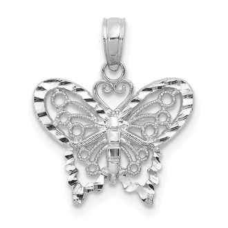 Diamond2Deal 14K White Gold Diamond-cut Butterfly Pendant