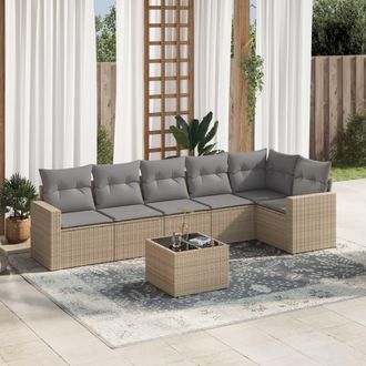 vidaXL Vidaxl - Set Sof&aacute;s De Jard&iacute;n 7 Piezas Y Cojines Rat&aacute;n Sint&eacute;tico Beige