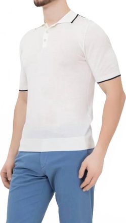 Moorer Short Sleeve Polo Shirt In Light Denim/bianco