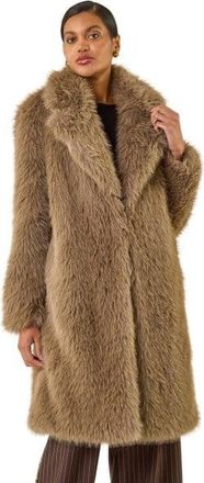Roman Womens Premium Faux Fur Coat - Brown - Size 12 UK