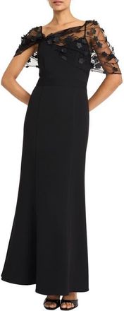 Maggy London Floral Appliqu&eacute; Convertible Sleeve Gown in Black at Nordstrom, Size 0
