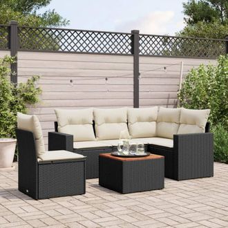 vidaXL Vidaxl - Set De Sof&aacute;s De Jard&iacute;n 6 Piezas Y Cojines Rat&aacute;n Sint&eacute;tico Negro