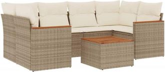 vidaXL Vidaxl - Set Sof&aacute;s De Jard&iacute;n 7 Piezas Y Cojines Rat&aacute;n Sint&eacute;tico Beige