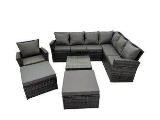 Fimous 9 Seater Garden Sofa Coffee Table Sets with Chair 2 Big Footstools in Dark Grey