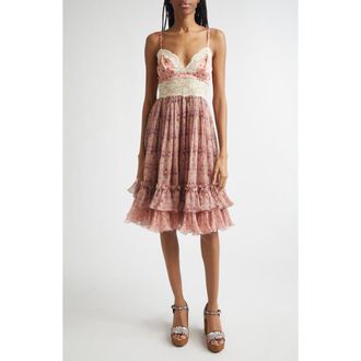 Dolce & Gabbana Floral Bouquet Print Satin, Chiffon & Lace Dress in Mazzolini Fiori Fros at Nordstrom, Size 10 Us