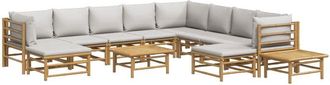 vidaXL Set De Muebles De Jard&iacute;n 12 Piezas Bamb&uacute; Y Cojines Gris Claro Vidaxl