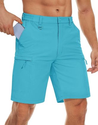 Generic Mens Tactical Cargo Shorts Solid Color Breathable Quick Dry Summer Sports Shorts Outdoor Hiking Work Shorts Lake Blue