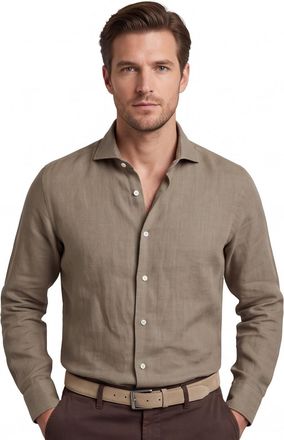 Profuomo Linnen overhemd Profuomo groen Regular fit